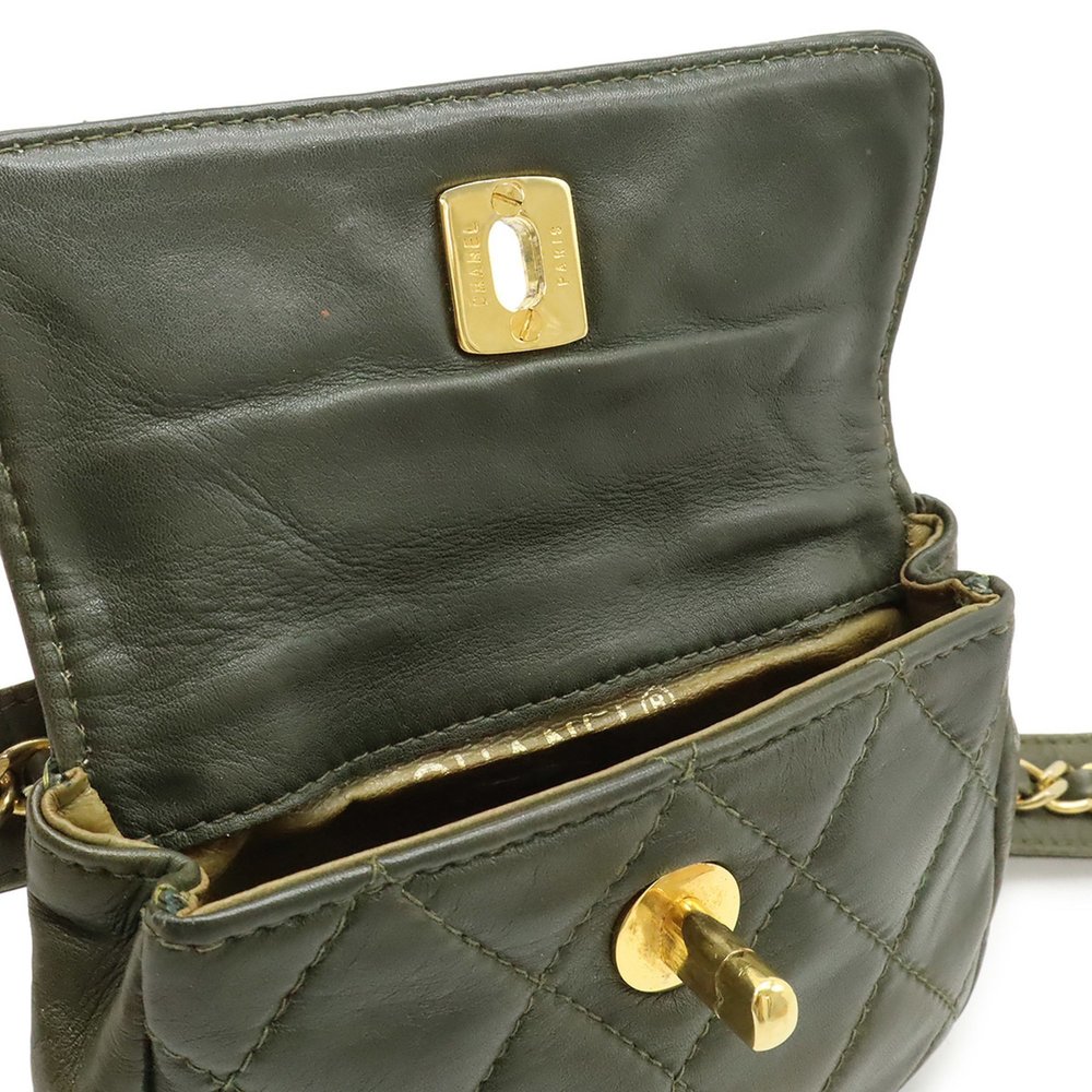 CHANEL Matelasse Coco Mark Belt Bag, Body Waist Pouch, Leather, Khaki Green - Picture 9 of 10